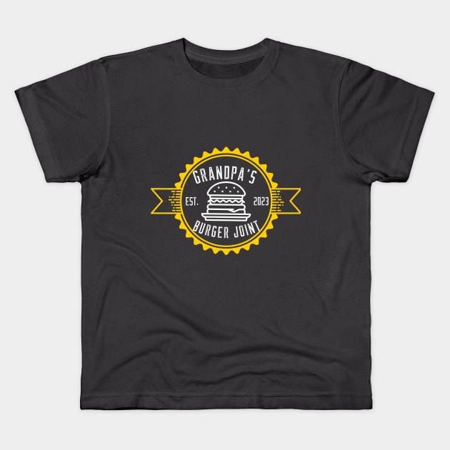 Grandpa's Burger Joint Gold Design Kids T-Shirt by Preston James Designs